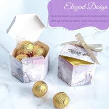50PCS Small Party Gift Boxes Wedding Favors Boxes , Marble Mini Thank You Boxes With Glitter Gold Bow Ribbon,Christmas Valentine Day - Purple - View 3