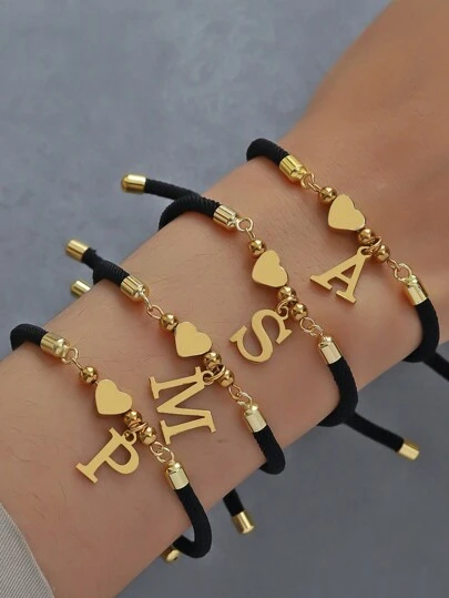 سوار تيل قابل للتعديل بشكل حرف A-Z على شكل قلب، من إكسسوارات المرأة،هدية للحبيبة وأم وعيد الأم مناسب