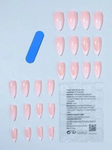 24 piezas/Set de uñas postizas con forma de almendra francesa, uñas acrílicas falsas degradadas, cobertura completa de longitud media, incluye 1 pieza de gel de gelatina y 1 pieza de lima de uñas, adecuado para mujeres y niñas, suministros de manicura diaria y de fiesta - Multicolor - Ver 2