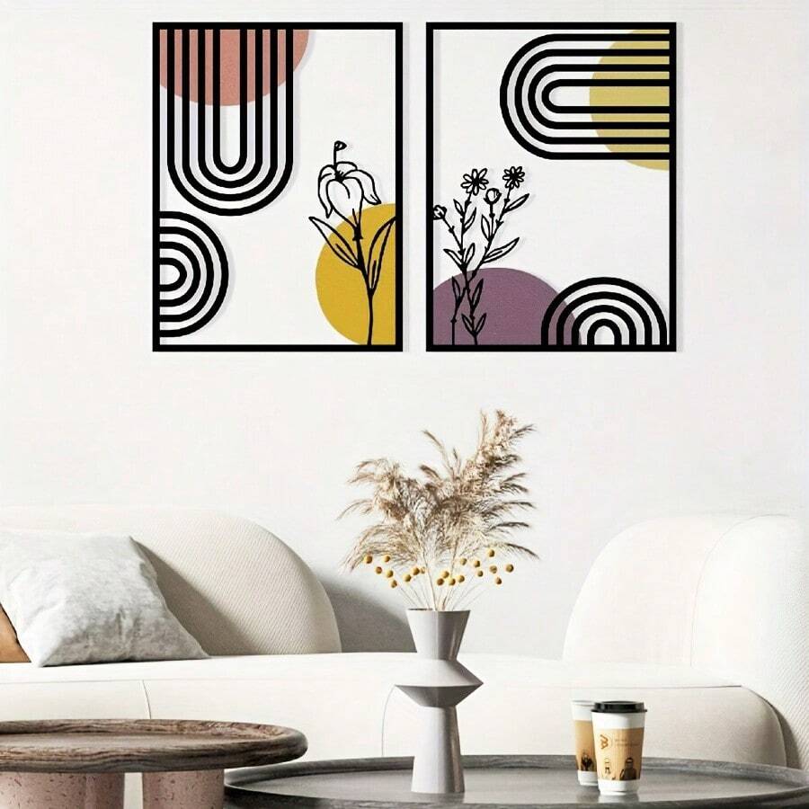 2入組幾何花紋金屬牆藝裝飾，適用於室內裝飾