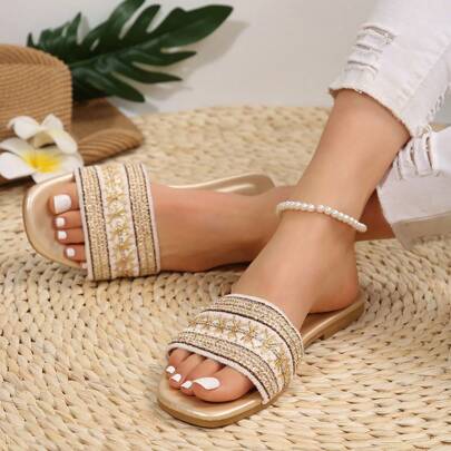 New Black Hollow Out Lace & Flower Pattern Women Sandals For Spring/Summer, Simple & Fashionable Style, Easy To Wear, Comfortable And Good-Looking, Suitable For Indoor And Outdoor Use, Slip-On Black Or Beige Women Slides