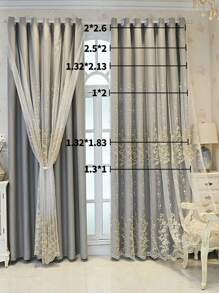 1 rèm cửa thêu hoa hồng tối giản hiện đại ngẫu nhiên, cản sáng, chống bụi, cách nhiệt - Xám - Xem 9