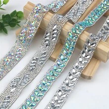 1碼閃亮鑽石花熱熔膠修飾，適用於領子、腰帶、鞋子、衣服、手袋、帽子的條紋裝飾 - 彩色 - 查看 2