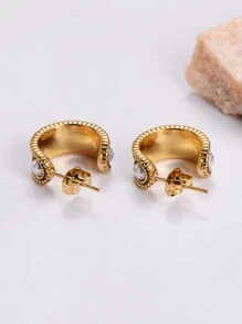 1 par de aretes de acero de titanio en tono dorado con perlas para joyería de mujeres - Dorado - Ver 2