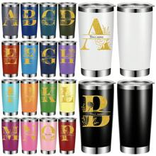 1 pièce, Tasse à eau en acier inoxydable personnalisée avec lettre de nom - Tasse à café personnalisable, Gourde fraîche de 20 oz, Cadeau d'anniversaire, Cadeau de réunion familiale, Cadeau de fête pour la famille, les amis, la mère, le père, l'enfant, avec couvercle et paille