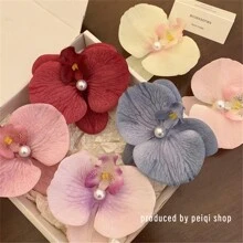 1个甜美花朵设计蝴蝶兰花发夹，非常适合拍照，可作为侧刘海或发饰，营造浪漫的花卉氛围。情人节、上学、度假装扮、女士头饰、发夹 - 彩色 - 查看 1