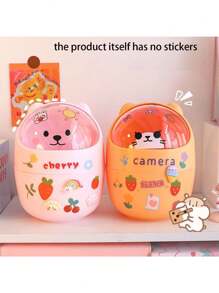 1 件桌面垃圾桶，迷你翻盖家用废纸篓，可爱 DIY 纸篓，带盖办公室收纳盒，可用作笔筒 [产品盖子是透明的，贴纸和贴纸将随机发送] - 彩色 - 查看 2