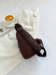 Minimalist Chic Corduroy Leopard Print Chest Bag - Coffee Brown - View 7
