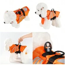 Áo phao cho thú cưng hình cánh thiên thần màu cam, chất liệu vải lưới nhanh khô, có chức năng nổi, khóa dán tiện lợi, thích hợp để gắn vào quần áo bơi cho thú cưng, phụ kiện cho chó. - trái cam - Xem 7