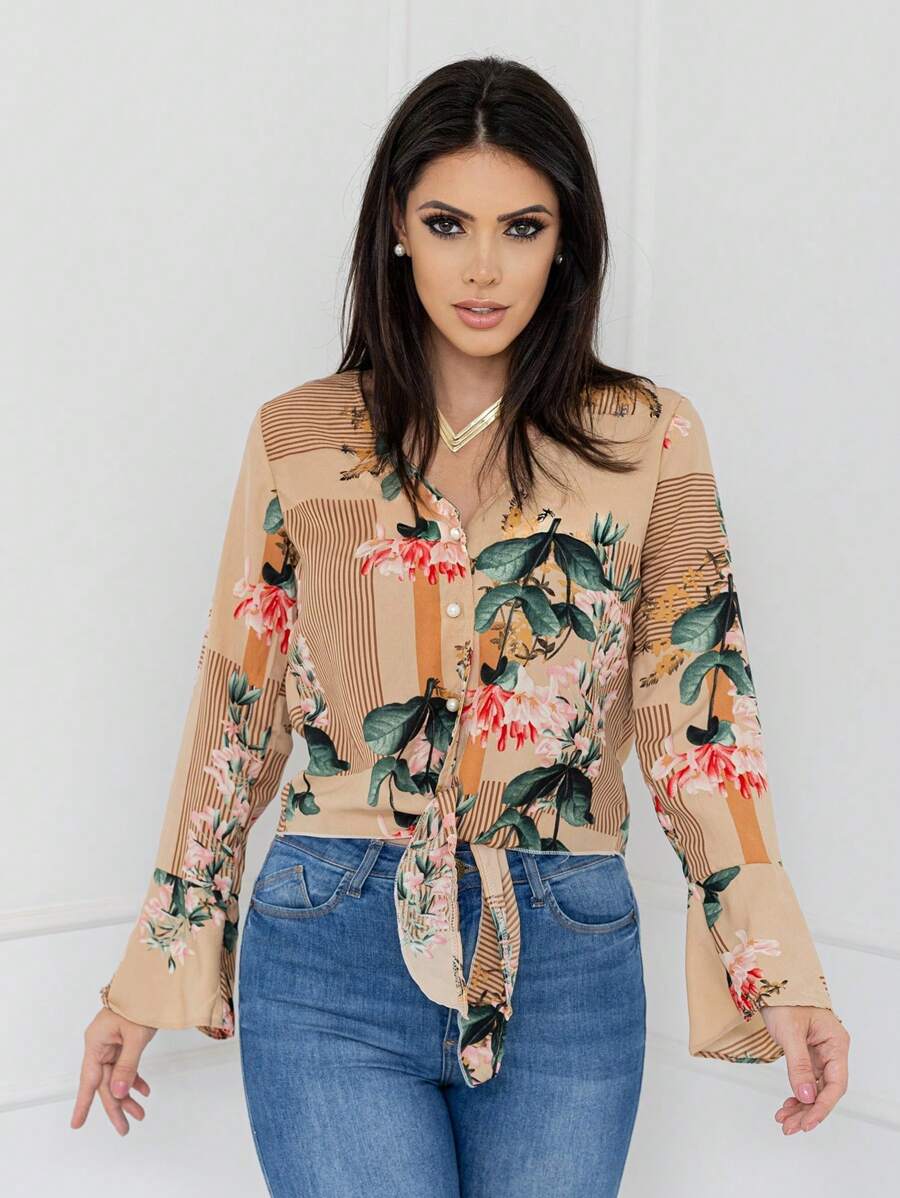 Women Blouses - Beige - View 1