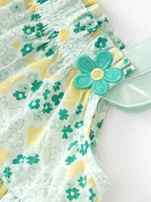 Balabala Kids' Set Girls' Short Sleeve Summer 2024 New Small Floral Suspenders Cute Lantern Pants