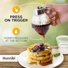 蜂蜜分配器 - 無滴底座和不鏽鋼頂蓋的玻璃蜜罐 - 帶有支架的漂亮糖漿分配器罐