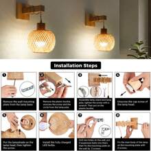 Set Of 2 Battery Operated Wall Sconce With Remote Control, Rechargeable Rattan Wall Sconces With Bulb, Wireless Woven Bamboo Lantern Wall Light Boho Wall Lamp For Bedroom Living Room Hallway - 3 Color Temperatures - View 11