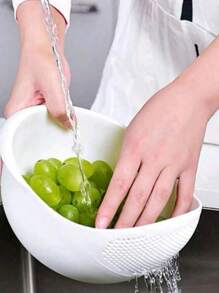 1入組廚房多功能米漏網篮，塑料米漏網篮帶有水果和蔬菜清洗盆 - 白色 - 查看 1