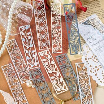 每包10張復古混合材料風景&蕾絲系列長空心紙張，帶有簡單邊框，適用於裝飾和手作相簿