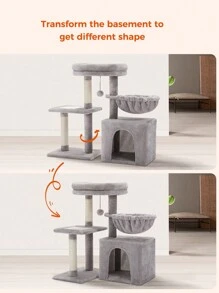 PAWZ Road Small Cat Tree, 71.8 Cm Cat Tower, 2 Types Cat Activity Tree With Cat Scratching Posts, Large Hammock - Grey - View 3