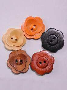 10入組多色梅花木扣，DIY手工紐扣，裝飾性木質扣子，適用於毛衣、外套和夾克 - 彩色 - 查看 3