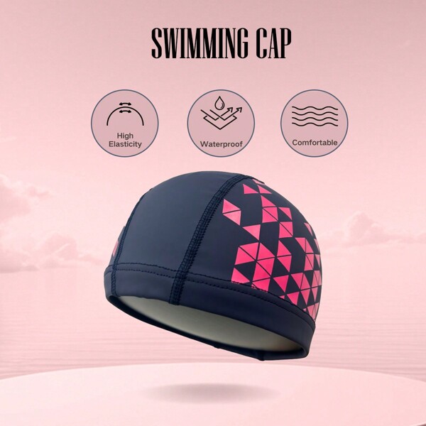 Professional Waterproof PU Swimming Cap, Quick-Drying And No Tightness, Small Triangle Print, Unisex For Adults, Swimming Equipment
