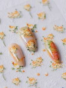 1pc 5D Nail Art Sticker Yellow Rose Soft Embossed Relief Self Adhesive Nail Sticker Manicure Decal - Multicolor - View 1