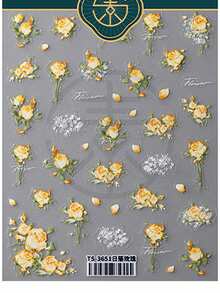 1pc 5D Nail Art Sticker Yellow Rose Soft Embossed Relief Self Adhesive Nail Sticker Manicure Decal - Multicolor - View 5