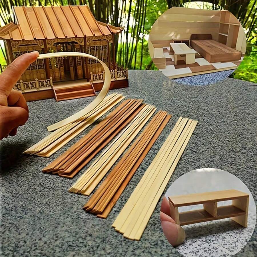 50 piezas de cintas de madera de bambú en natural/carbonizado - amigable de 30x1cm para manualidades, construcción de modelos y proyectos de bricolaje - Multicolor - Ver 1