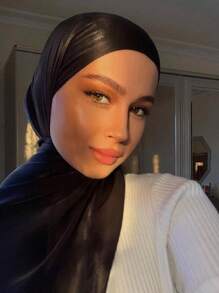 1pc Ladies Hijab Soft Abaya Accessories And Breathable Faux Pearl Embellished Chiffon Headscarf With Rhinestones, Perfect For Casual And Daily Wear In Solid Colors And Conservative Arabic Styles Headband Soft Hijab Veiled Clothes