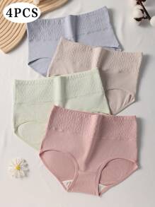 4 chiếc/gói Quần lót cotton không đường may, màu trơn, cạp cao, thoải mái dành cho nữ, mềm mại và thân thiện với da, cỡ lớn. - Nhiều màu - Xem 1