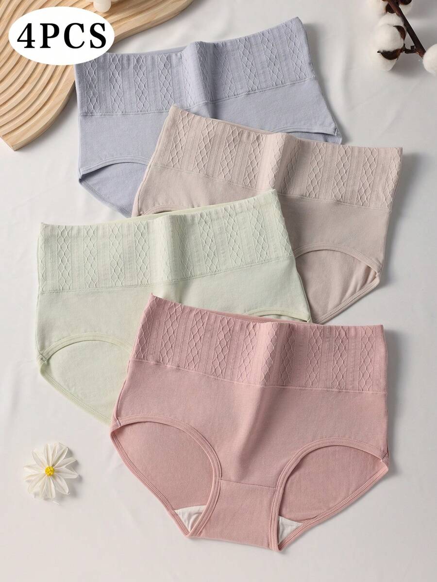 4 chiếc/gói Quần lót cotton không đường may, màu trơn, cạp cao, thoải mái dành cho nữ, mềm mại và thân thiện với da, cỡ lớn. - Nhiều màu - Xem 1