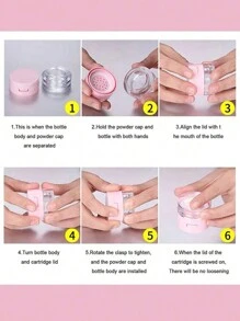 1pc 5g Portable Powder Box Empty Loose Powder Container With Sieve Mirror Cosmetic Sifter Loose Jar Travel Makeup Container,Giveaways,Travel,Cheap Stuff,Travel Essential - Pink - View 3