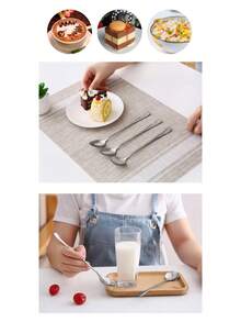 4 件套银器冰茶勺冰淇淋勺不锈钢勺咖啡勺鸡尾酒奶昔拿铁搅拌器（7.5 英寸）不锈钢勺子银器套装不锈钢勺子银器适合家庭厨房餐厅 - 可用洗碗机清洗晚餐勺套装耐用金属勺 - 銀色 - 查看 5