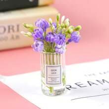 1pc Dollhouse Miniature Glass Vase For Flower Arrangement: 1/12 Miniature Decorative Model With Artificial Plants And Flowers