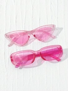 2pairs Kids Personalized Simple Cat Eye Square Fashion Glasses, Suitable For Teenagers