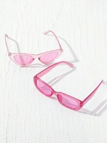 2pairs Kids Personalized Simple Cat Eye Square Fashion Glasses, Suitable For Teenagers