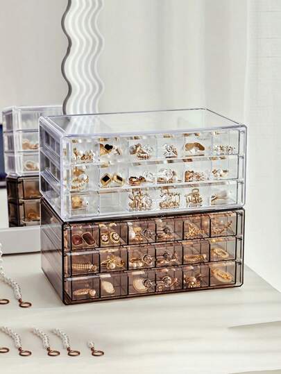 1pc 3 Layers 72 Slots Large Capacity Jewelry Storage Box For Rings, Earrings And Necklaces