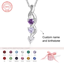 1 Pezzo Collana personalizzata in argento sterling 925, ciondolo a forma di cuore, gioiello personalizzato con nome e pietra natale, regalo della festa della mamma per lei