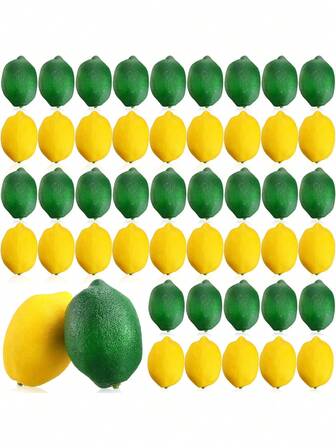 10pcs Artificial Lemon Fruit Set, Vivid Green And Yellow Mixed Realistic Fake Lemons, Suitable For Home Kitchen Party Decoration