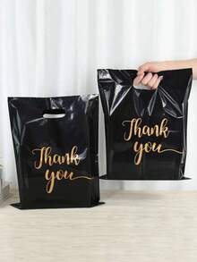 100 个黑色礼品袋包装袋扁平袋手提塑料袋黑色服装袋；生日礼物、牛皮纸袋、一岁生日、圣诞节、圣诞礼物、圣诞礼品袋、大号圣诞盒、粉色圣诞包装纸、小号礼品盒 - 黑色 - 查看 8