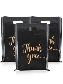 100 个黑色礼品袋包装袋扁平袋手提塑料袋黑色服装袋；生日礼物、牛皮纸袋、一岁生日、圣诞节、圣诞礼物、圣诞礼品袋、大号圣诞盒、粉色圣诞包装纸、小号礼品盒 - 黑色 - 查看 6