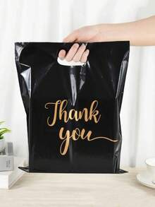 100 个黑色礼品袋包装袋扁平袋手提塑料袋黑色服装袋；生日礼物、牛皮纸袋、一岁生日、圣诞节、圣诞礼物、圣诞礼品袋、大号圣诞盒、粉色圣诞包装纸、小号礼品盒 - 黑色 - 查看 4