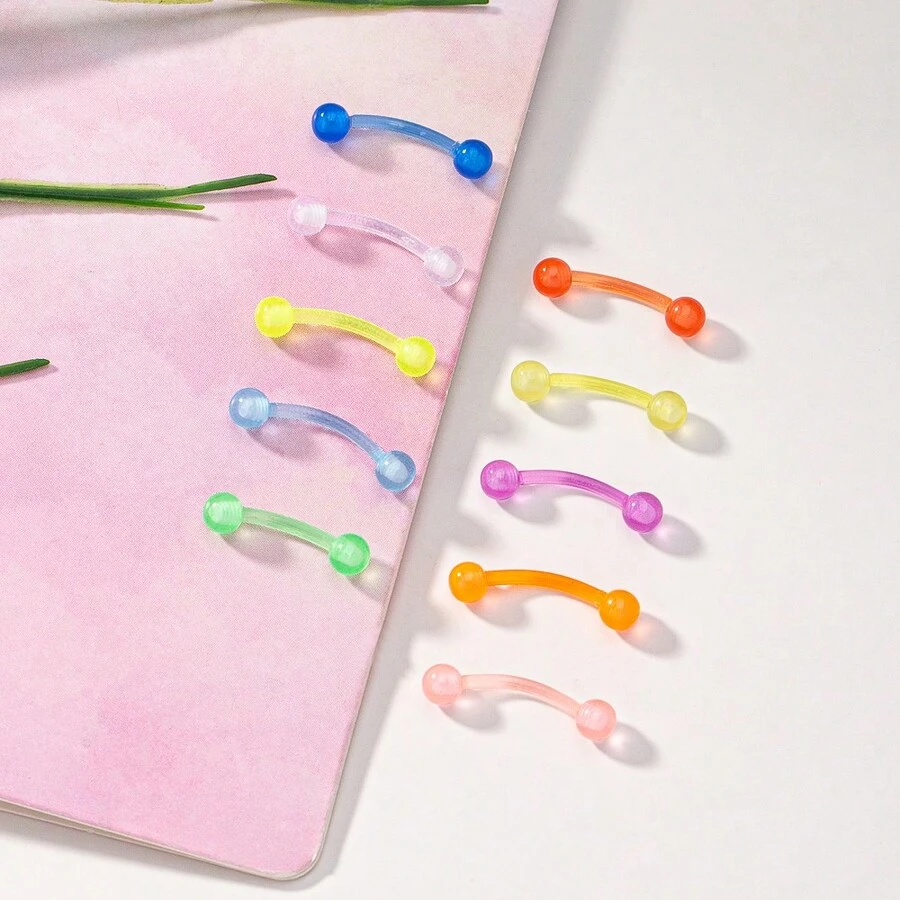 Bộ 10 màu UV Acrylic mềm Vòng lông mày dạ quang đẹp trai dễ thương, Unisex, thích hợp cho nhiều dịp đeo khác nhau - Nhiều màu - Xem 1