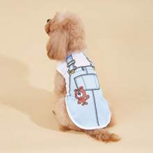 Chaleco falso con correa para mascotas perros Teddy bear, Panda y ropa de gato peleador, transpirable de malla para la primavera y verano - Celeste - Ver 17