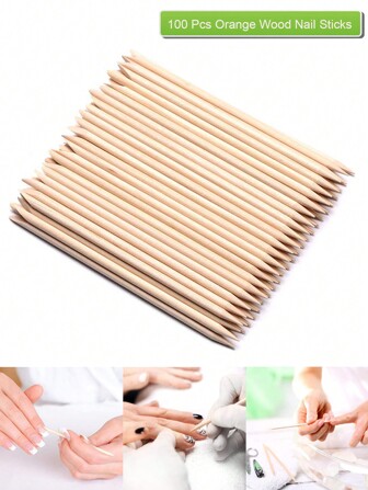 100 piezas de 4.5" Palitos de madera de naranja para empujar cutículas, empujador de cutículas de doble cabeza, herramienta multifuncional de limpieza y remoción de uñas para manicura y pedicura, suministros de uñas, herramientas de uñas, herramientas de arte de uñas, de vuelta a la escuela, uñas, herramientas de uñas para uñas postizas