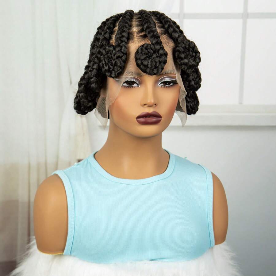 Short braided wigs synthetic lace front knotless box braided wigs for