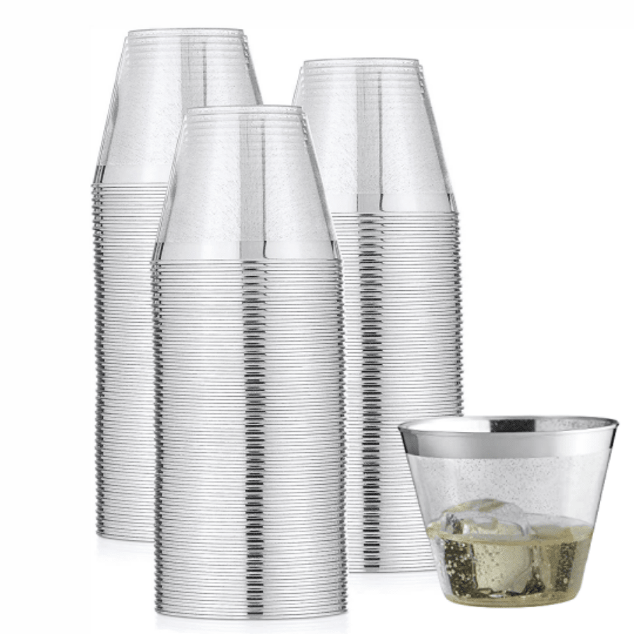 20pcs 9oz Gold & Silver Glitter Plastic Cups For Desserts, Mousse