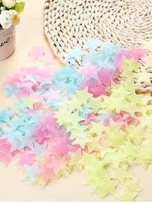 100 Pçs Adesivo de Estrela Colorida que Brilha No Escuro  / Adesivo Plástico Luminoso para Decoração de Casa - Multicolorido - Visão 4
