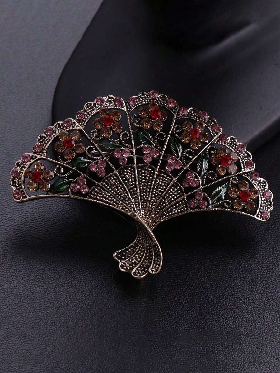 1pc Vintage Cổ Điển Quạt Kim Loại Trâm Cài Áo Thời Trang Retro Pha Lê Cổ Màu Vàng Áo Khoác Quần Áo Huy Hiệu Trang Sức - Nhiều màu - Xem 1