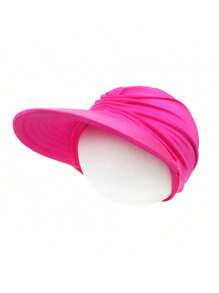 1 pieza Sombrero de ala ancha para niños/niñas, sombrero de playa con protección UV, diseño de corona hueca elástica, para verano - Rosa Fucsia - Ver 3