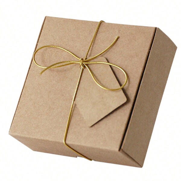 25 Caixinhas Branca/Kraft 10x10x4 Cm P/ Lembrancinhas + Tag