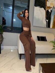 Women Sweater Co-Ords - 鏽棕色 - 查看 2