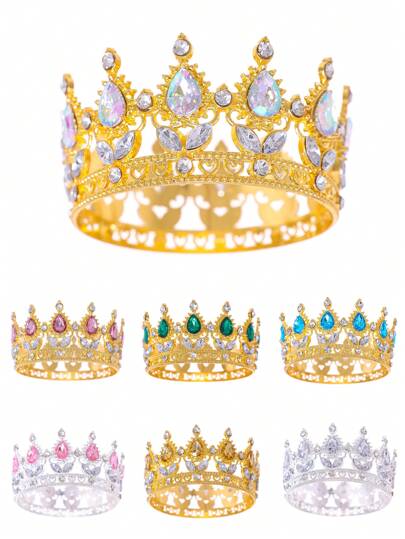 1个小水晶皇冠发夹，适用于侧发髻、公主生日皇冠、蛋糕装饰头饰、发饰、头饰、准新娘、女士发饰